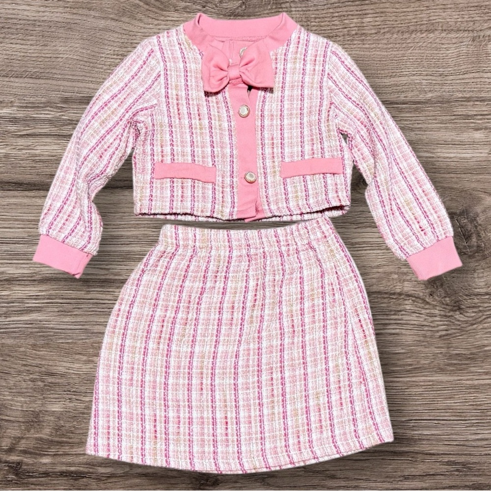 Pink Plaid Two-Piece Set with Bow
